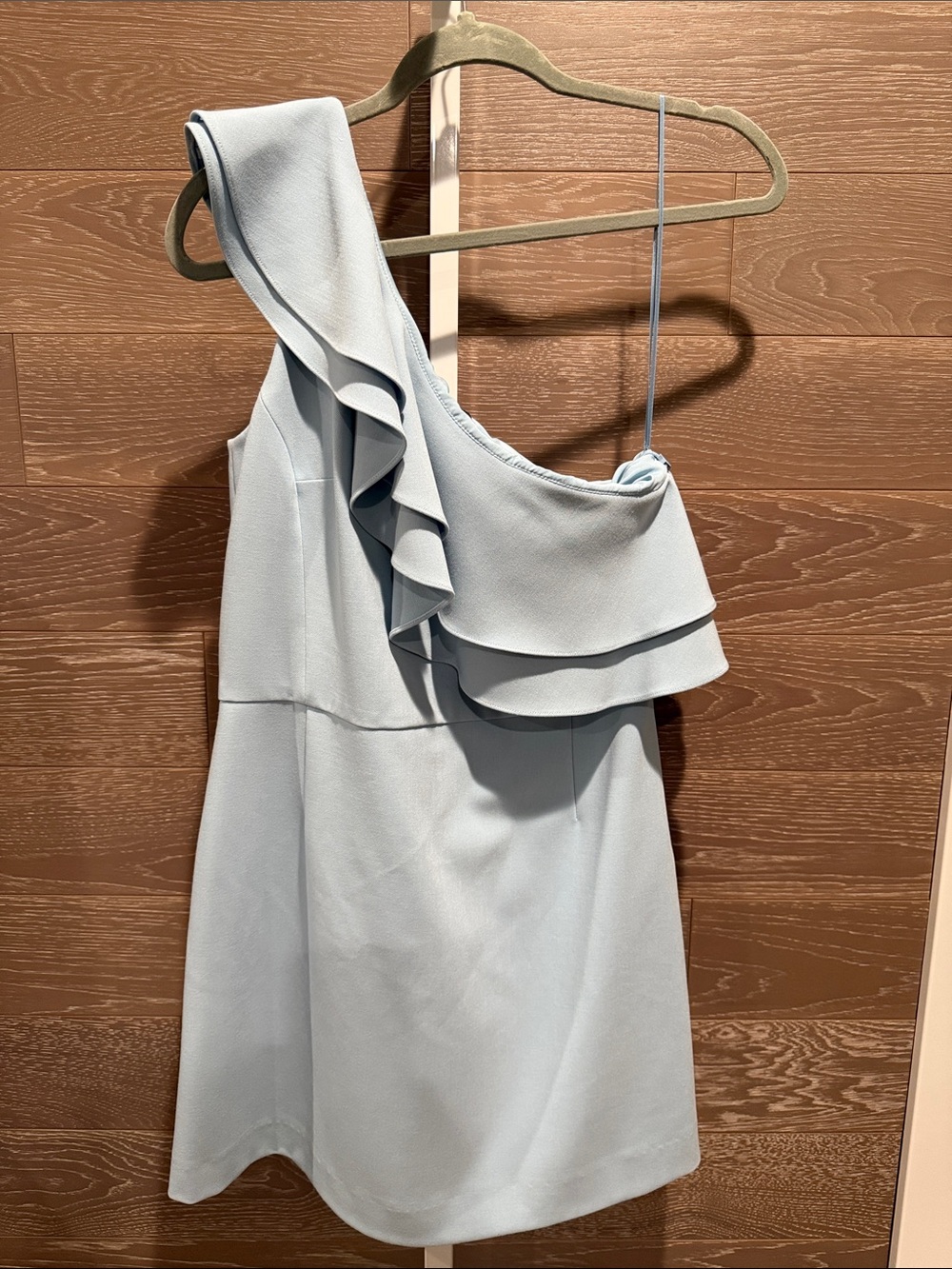 French Connection Pale Blue One-Shoulder Ruffle Dress